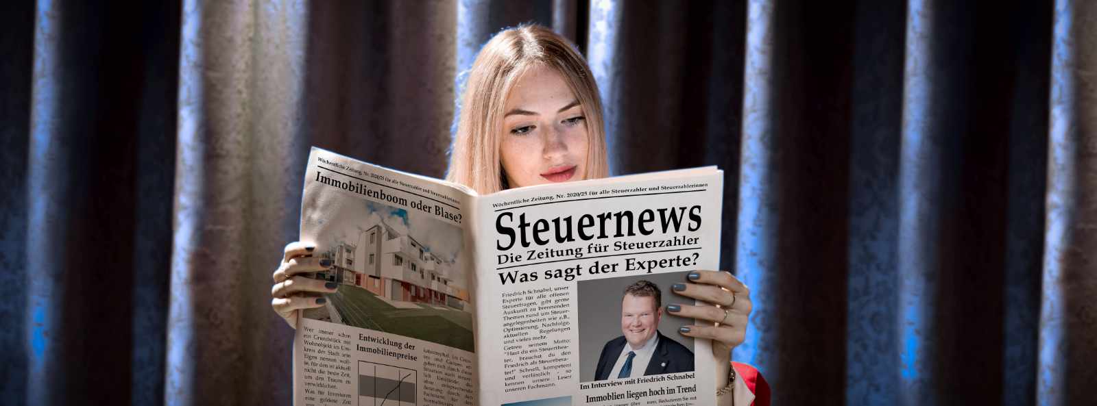 Steuernews Zeitung lesen junge Frau